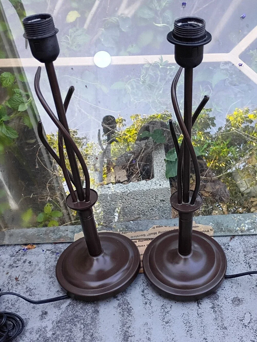 INGALUND -IKEA  Pair of Brown Metal Table Lamp Bases & Matching Shades. VINTAGE